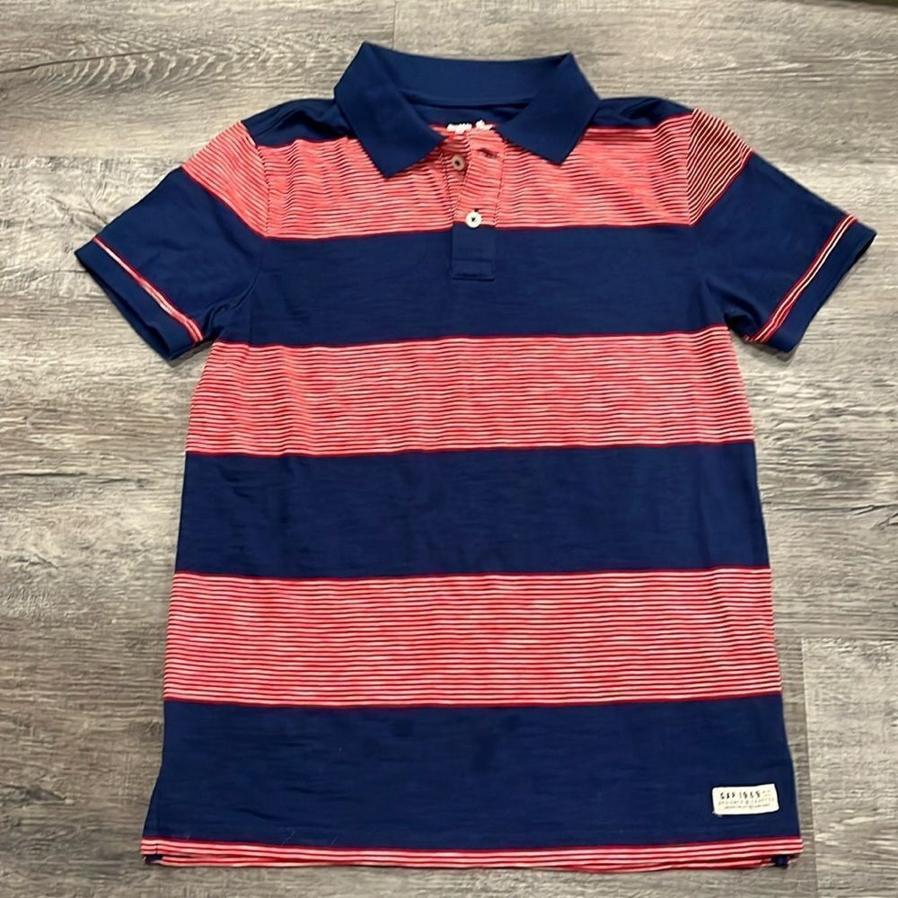 Gap Kids Boys red blue striped polo - youth L (10-11)